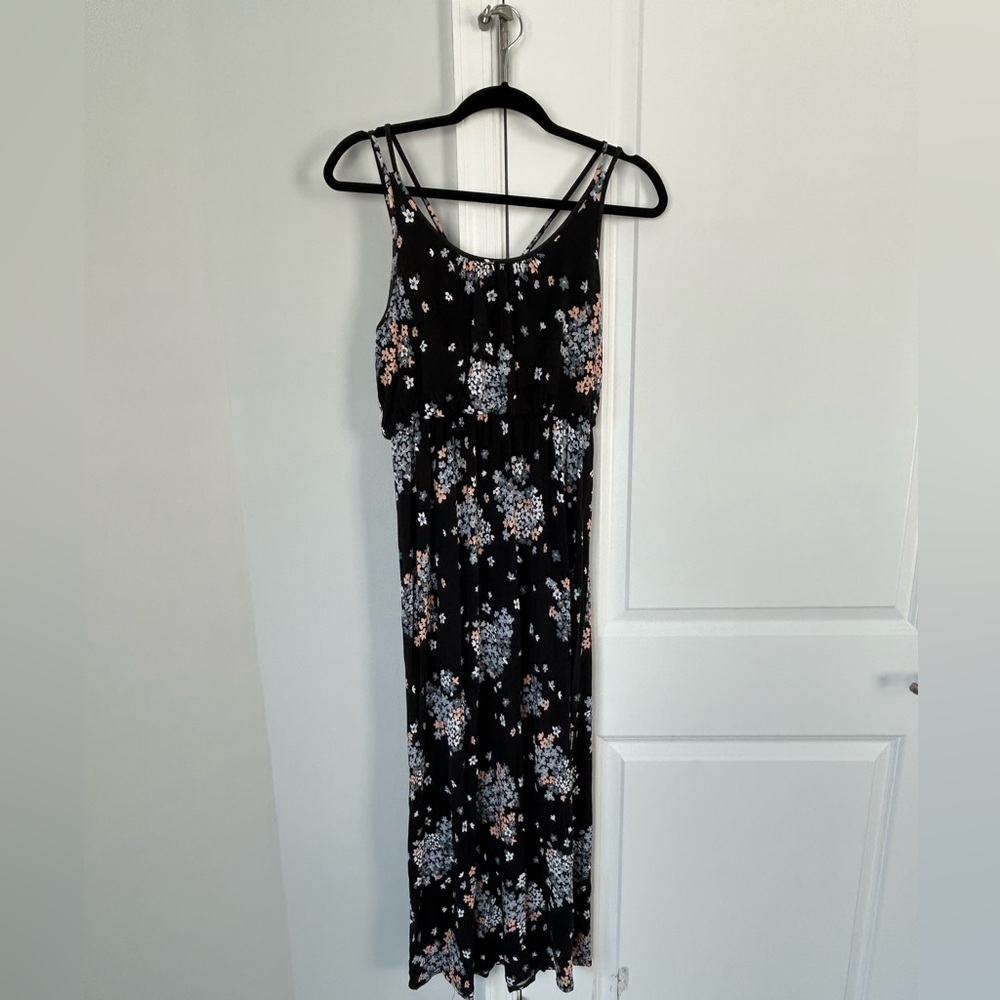 LOFT Black Floral Maxi Dress